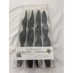 Adpal Black Twisted Taper Candles 4pc Set Handmade in Poland 11.5 Inch Spiral